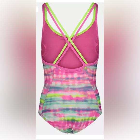 NWT Girls' UA Stripe Dash One-Piece Swimsuit - Picture 2 of 7